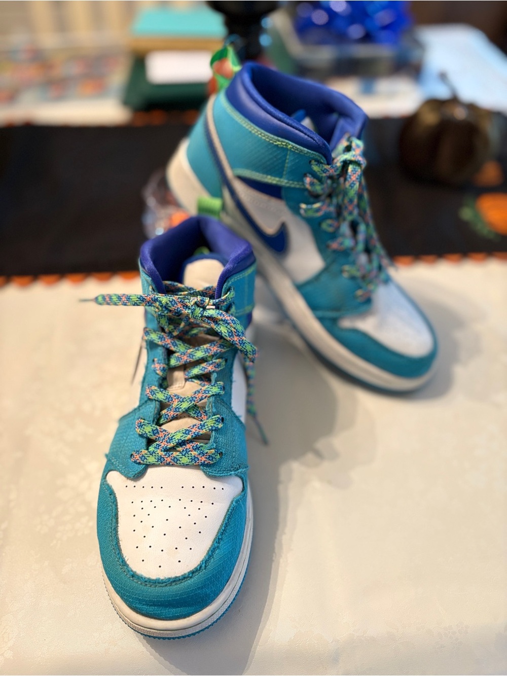 Air Jordan 1 Mid Youth Sneakers Blue White Multicolor Size 7Y